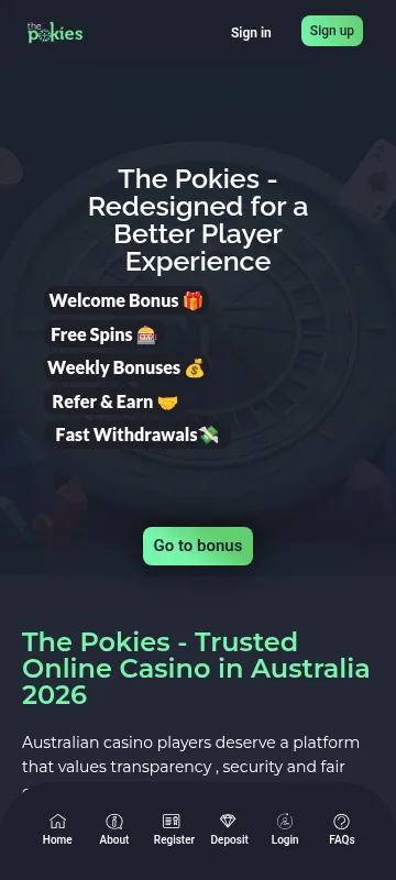 The Pokies Net Casino browser-based mobile interface